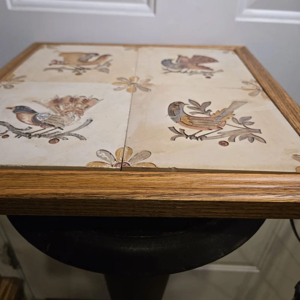 Antique Victorian Bird Partridge Pheasant Delft Style Tile Wall Art Wood Frame